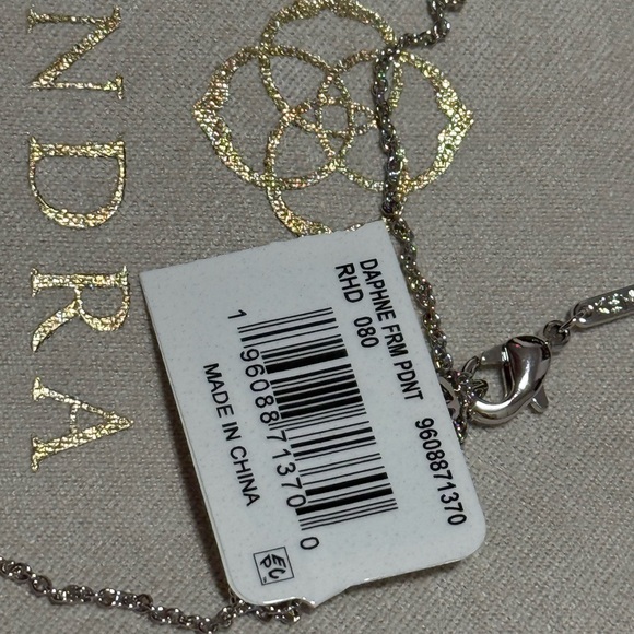 NWT Kendra Scott Daphne Silver Framed Short Pendant Necklace in Platinum Drusy - Picture 10 of 11